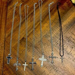 Seven crossed necklaces